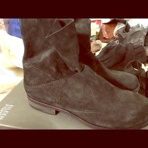 Black suede mid calf boot